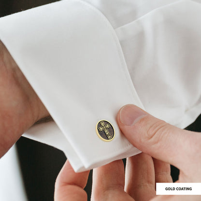 Special Design Motif Cross Cufflinks, Gold Plated Silver Cross Christian Cufflinks, Oval Silver Cufflinks