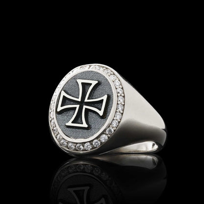 Special Design Oval Stone Sterling Silver Cross Christian Women Ring
