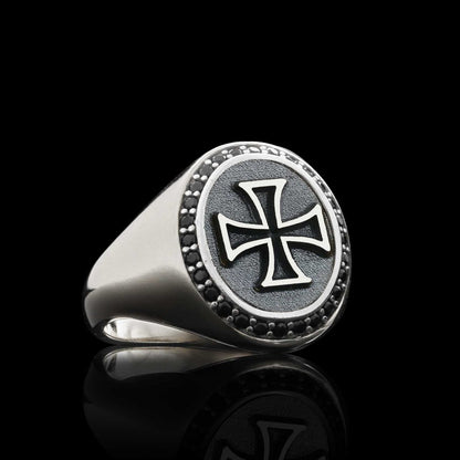 Special Design Oval Stone Sterling Silver Cross Christian Women Ring