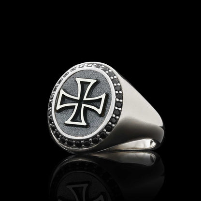 Special Design Oval Stone Sterling Silver Cross Christian Women Ring