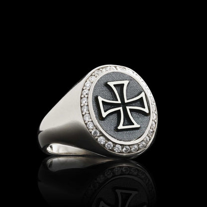 Special Design Oval Stone Sterling Silver Cross Christian Women Ring