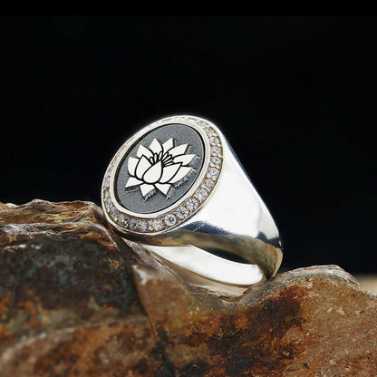 Special Design Oval Stone Sterling Silver Lotus Women Ring
