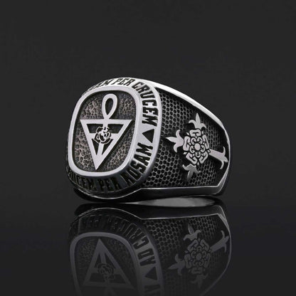 Special Design Rose Crucis Silver Ring, Amorc Jewelry, Spiritual Emblem of the AMORC Ring