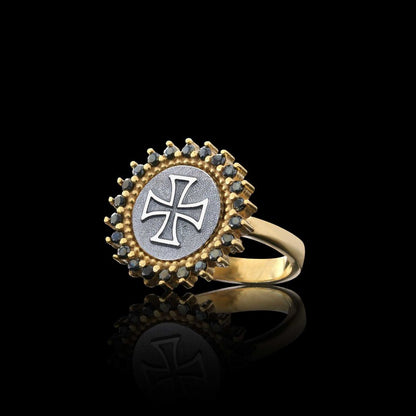 Special Design Round 925 Sterling Silver Christian Cross Stone Women Ring