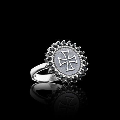 Special Design Round 925 Sterling Silver Christian Cross Stone Women Ring