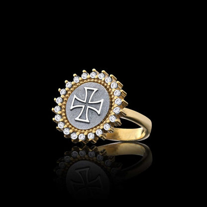 Special Design Round 925 Sterling Silver Christian Cross Stone Women Ring