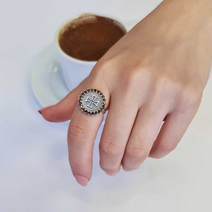 Special Design Round 925 Sterling Silver Christian Cross Stone Women Ring