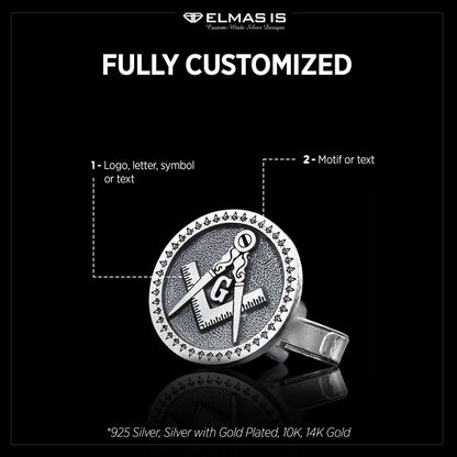 Special Design Round Masonic Sterling Silver Lodge Cufflink