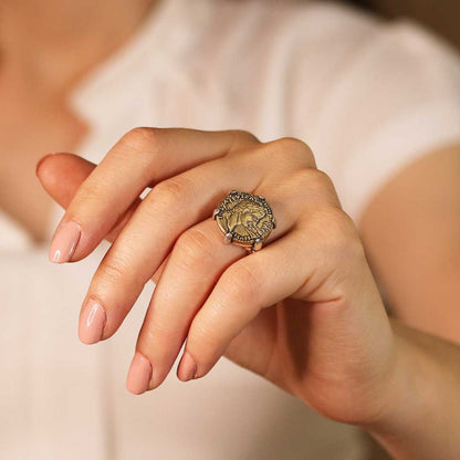 Special Design Sterling Silver Old Rome Coin Women Ring