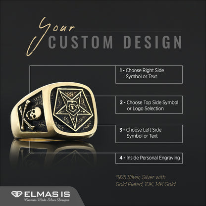Special Square Eastern Star Masonic Ring, Freemason Ring, Master Mason Rings
