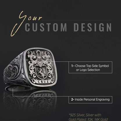 Square Celtic Design Raised Family Ring, Handmade Family Crest Ring