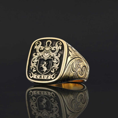 Square Celtic Design Raised Family Ring, Handmade Family Crest Ring