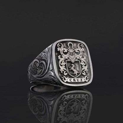Square Celtic Design Raised Family Ring, Handmade Family Crest Ring