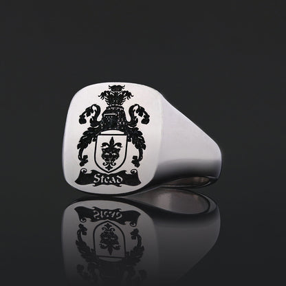Square Engraved Family Crest Ring