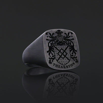 Square Engraved Family Crest Ring