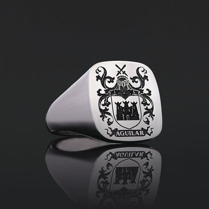 Square Engraved Family Crest Ring