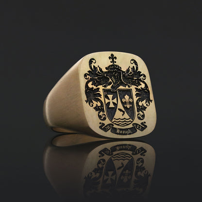 Square Engraved Family Crest Ring