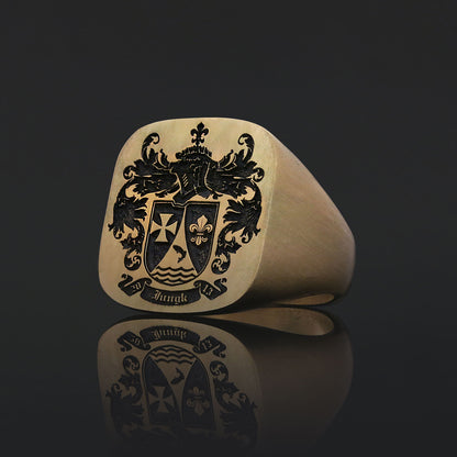 Square Engraved Family Crest Ring