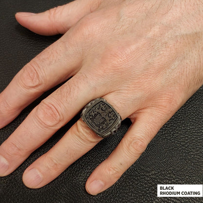 Square Family Crest Ring, 925 Sterling Silver Family Ring
