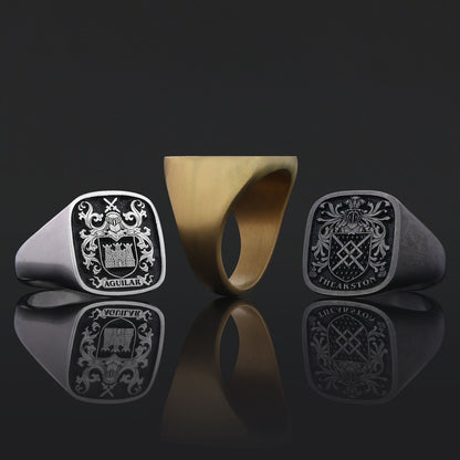 Square Raised Family Crest Ring