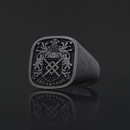 Square Raised Family Crest Ring