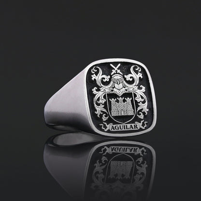 Square Raised Family Crest Ring