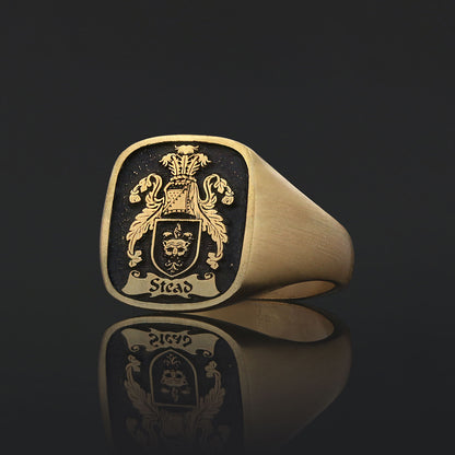 Square Raised Family Crest Ring