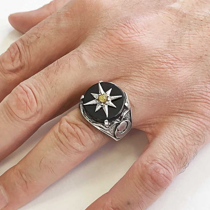 Star Motif Silver Men Ring