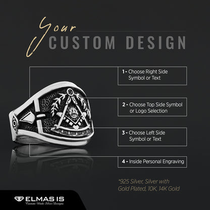 Statement Masons Ring, Personalized Freemason Symbol Ring, Special Design Mason Ring