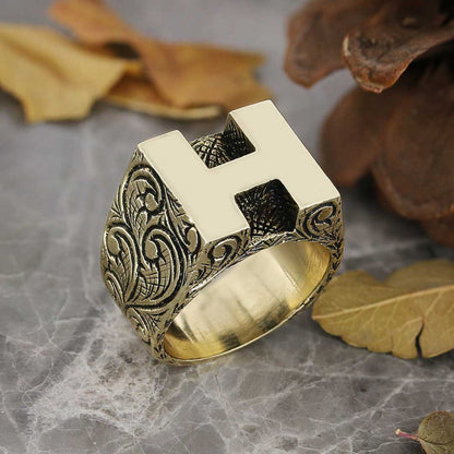Sterling Silver Handmade Monogram H Alphabet Ring