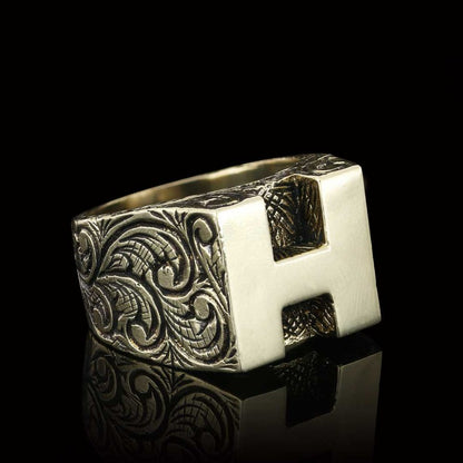 Sterling Silver Handmade Monogram H Alphabet Ring