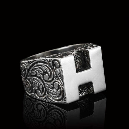 Sterling Silver Handmade Monogram H Alphabet Ring
