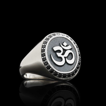 Sterling Silver Handmade Oval Stone Special Om Buddha Women Ring