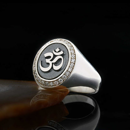 Sterling Silver Handmade Oval Stone Special Om Buddha Women Ring