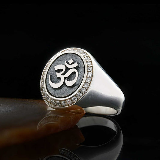Sterling Silver Handmade Oval Stone Special Om Buddha Women Ring