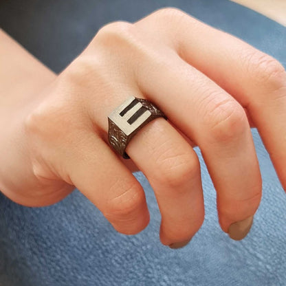 Sterling Silver Monogram E Bold Alphabet Women Ring
