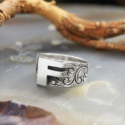 Sterling Silver Monogram F Bold Alphabet Women Ring