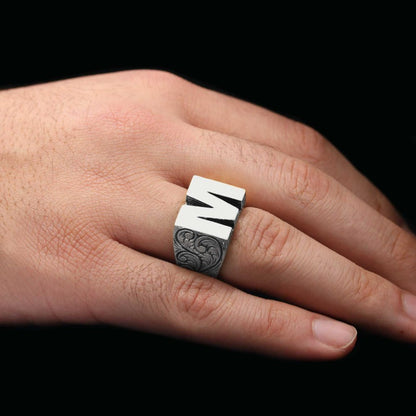 Sterling Silver Monogram Letter M Ring