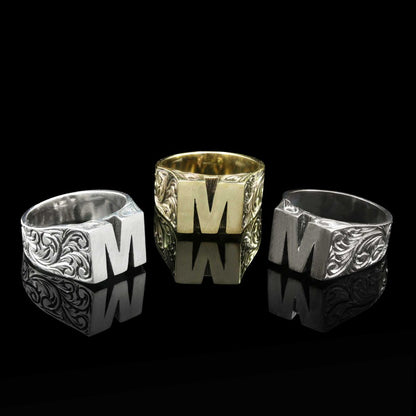 Sterling Silver Monogram M Bold Alphabet Women Ring