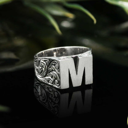 Sterling Silver Monogram M Bold Alphabet Women Ring