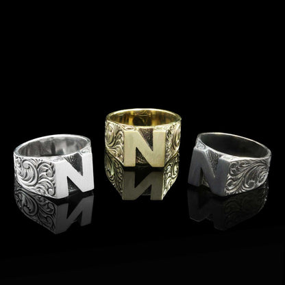 Sterling Silver Monogram N Bold Alphabet Women Ring