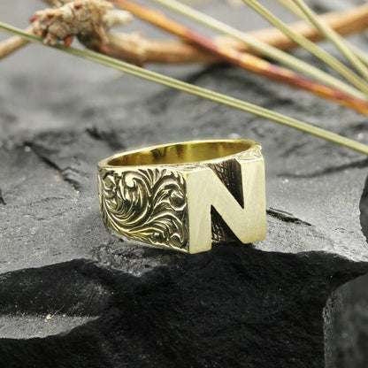 Sterling Silver Monogram N Bold Alphabet Women Ring