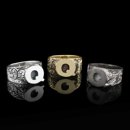Sterling Silver Monogram Q Bold Alphabet Women Ring