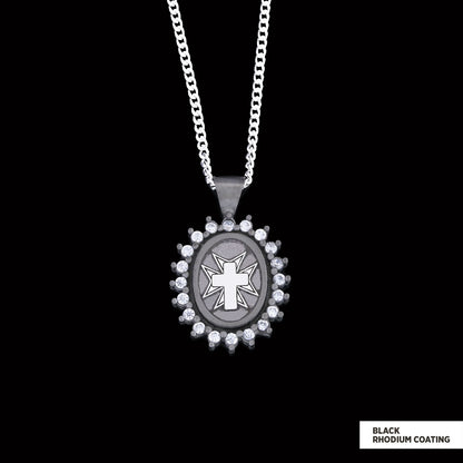 Stone Cross Silver Necklace, Gold Plated Silver Christian Cross Stone Pendant, Silver Oval Cross Necklace