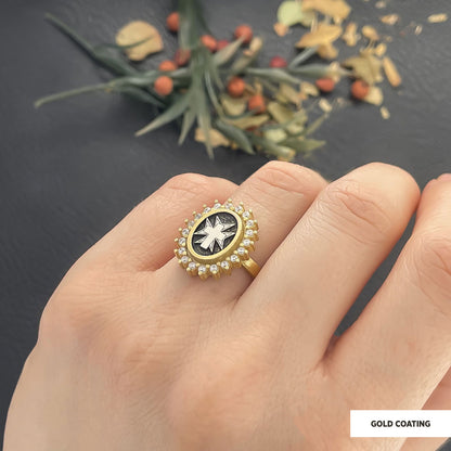 Stone Cross Silver Ring, Gold Plated Silver Christian Cross Stone Ring, Silver Oval Cross Ring, Christian Gift