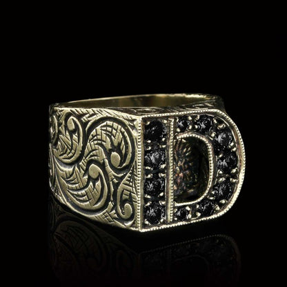 Stone White Monogram D Bold Alphabet Ring