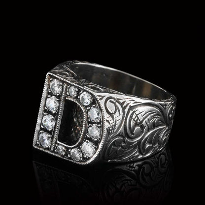Stone White Monogram D Bold Alphabet Ring