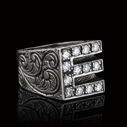 Stone White Monogram E Bold Alphabet Ring