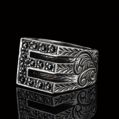 Stone White Monogram E Bold Alphabet Ring