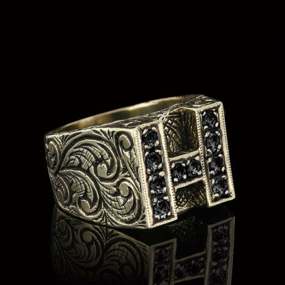 Stone White Monogram H Bold Alphabet Ring